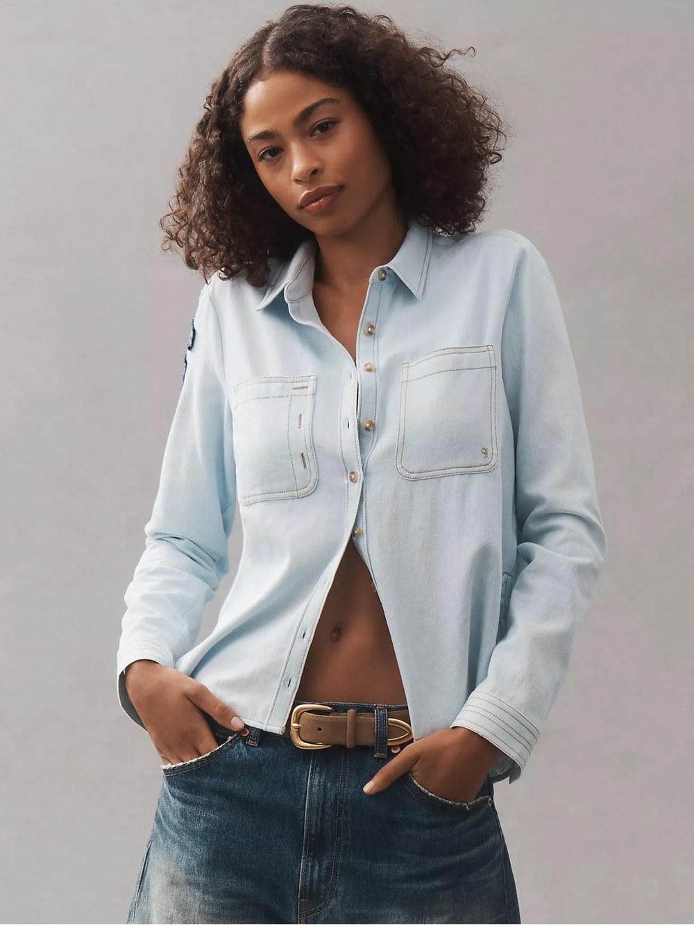 Anthropologie Sz Md Pilcro Buttondown Patch Shirt